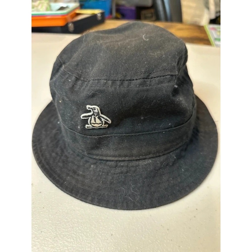 Original Penguin Bucket Hat Black Cotton OSFM Embroidered Logo Cap